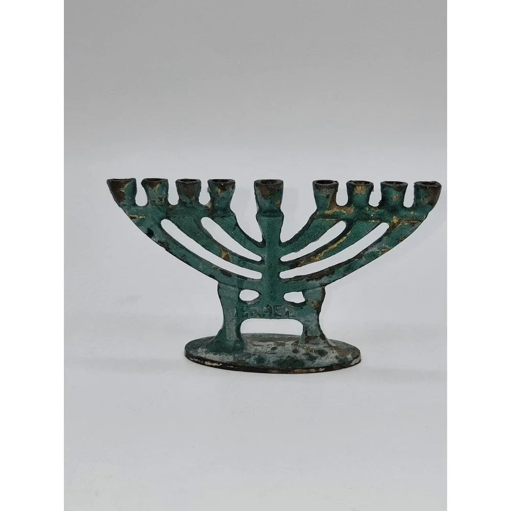 Israel Cast Metal Menorah Enamel Style Multicolor Judaica Hanukkah‎ Candelabra